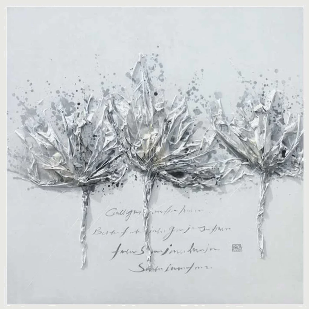 OIL PAINTING ART G4A - FLOWERS GREY 2 60X60