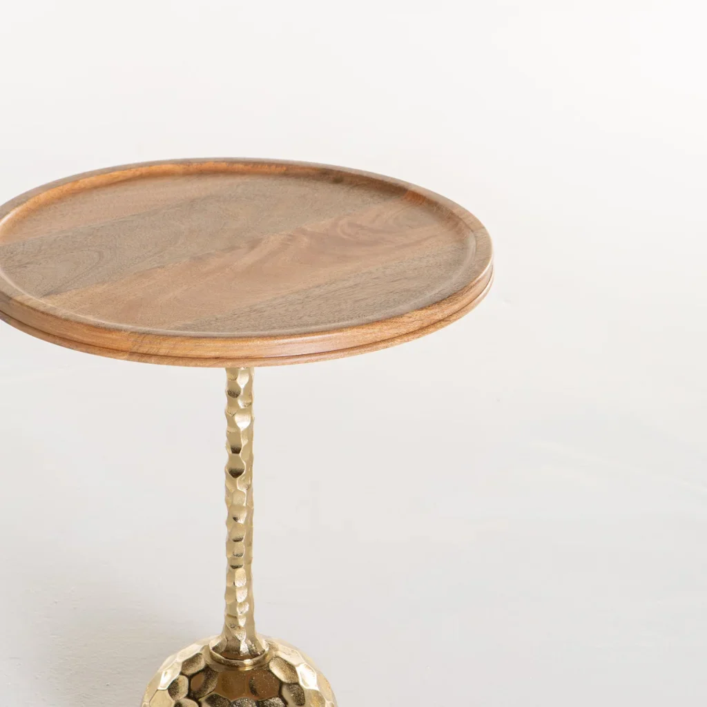 DHARA 46cm ROUND SIDE TABLE - WOODEN TOP/GOLD BASE - Image 2