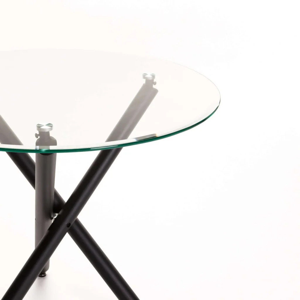 DIVA 90cm ROUND GLASS TOP DINING TABLE-BLACK LEGS - Image 4