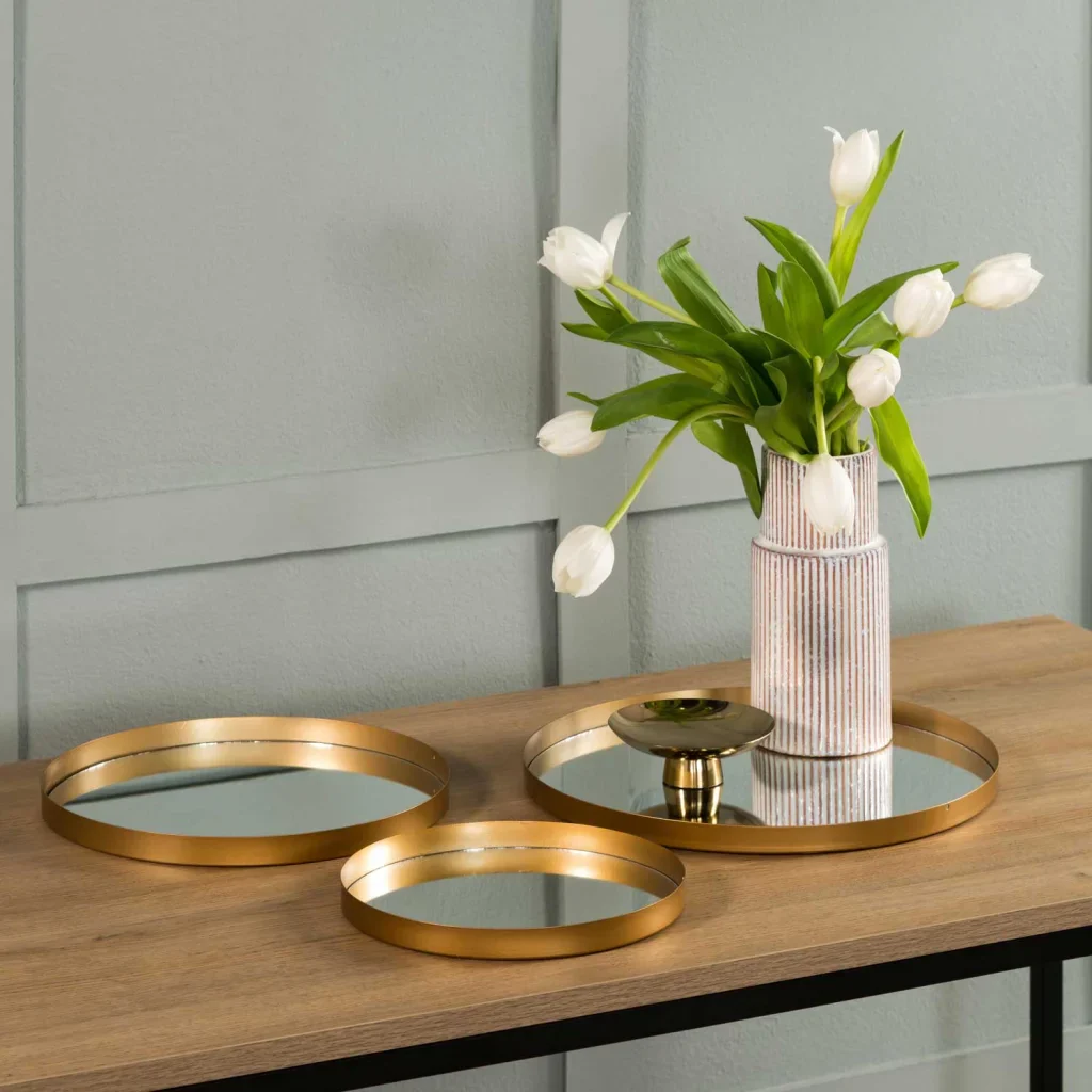 GEO ROUND SET OF 3 TRAYS W/MIRROR - Image 2