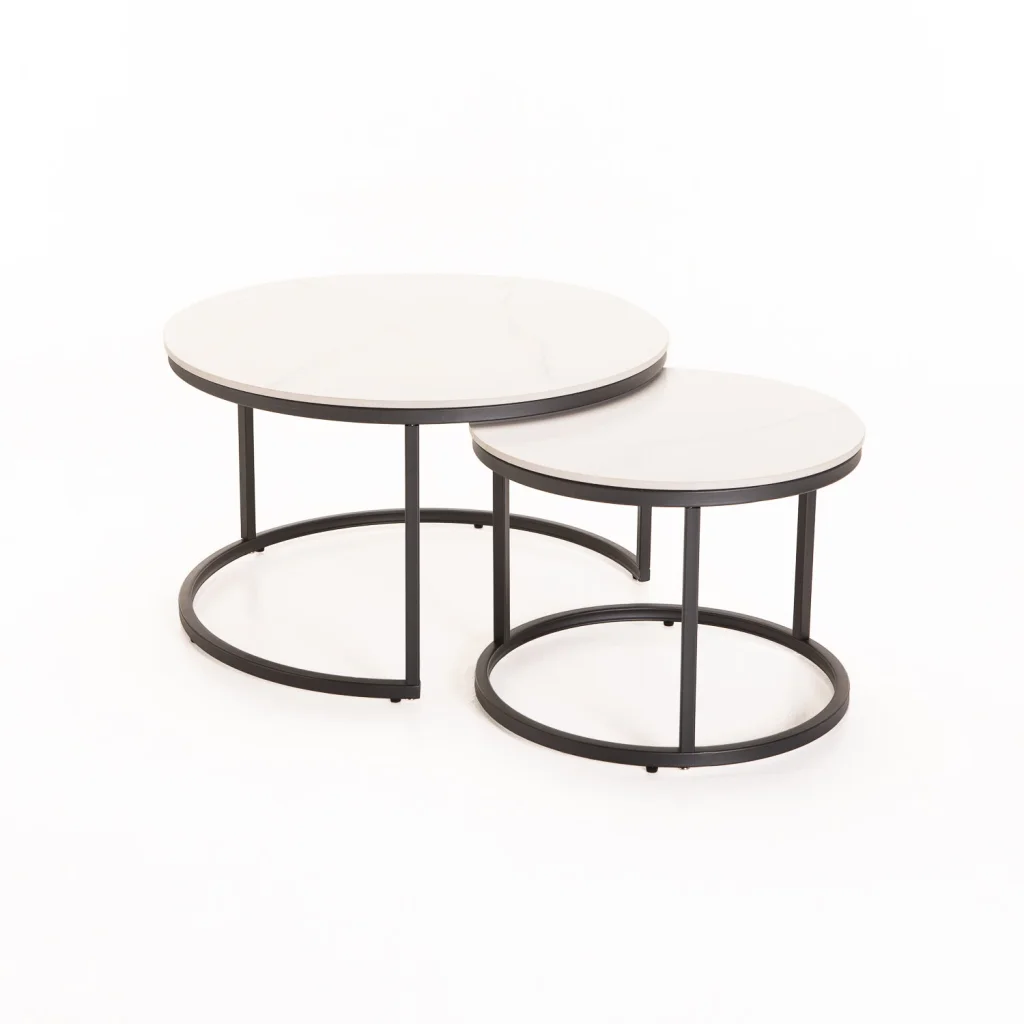 GIO SET OF 2 STONE TOP COFFEE TABLE - BLACK LEG - Image 3