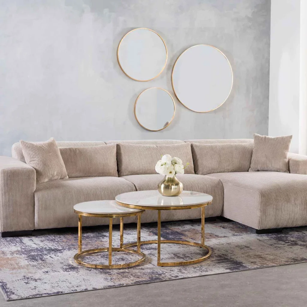GIO SET OF 2 STONE TOP COFFEE TABLE - GOLD LEG - Image 2