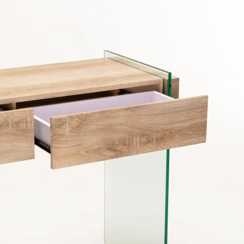 OPAL 110x40cm 12MM TEMPERED GLASS CONSOLE WITH DRAWERS - Image 4