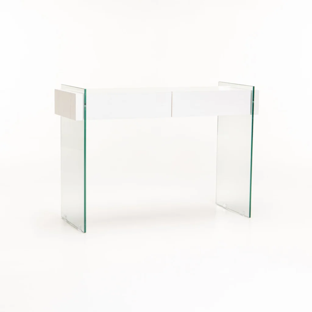 OPAL 110x40cm 12MM TEMPERED GLASS CONSOLE WITH DRAWERS - Image 5
