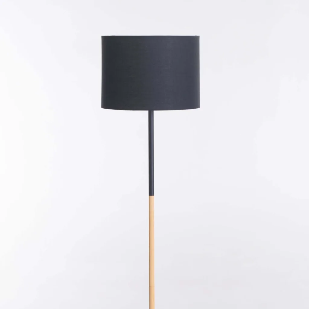 FLOOR LAMP BLACK+WOOD BLACK FABRIC SHADE 150cm H - Image 2