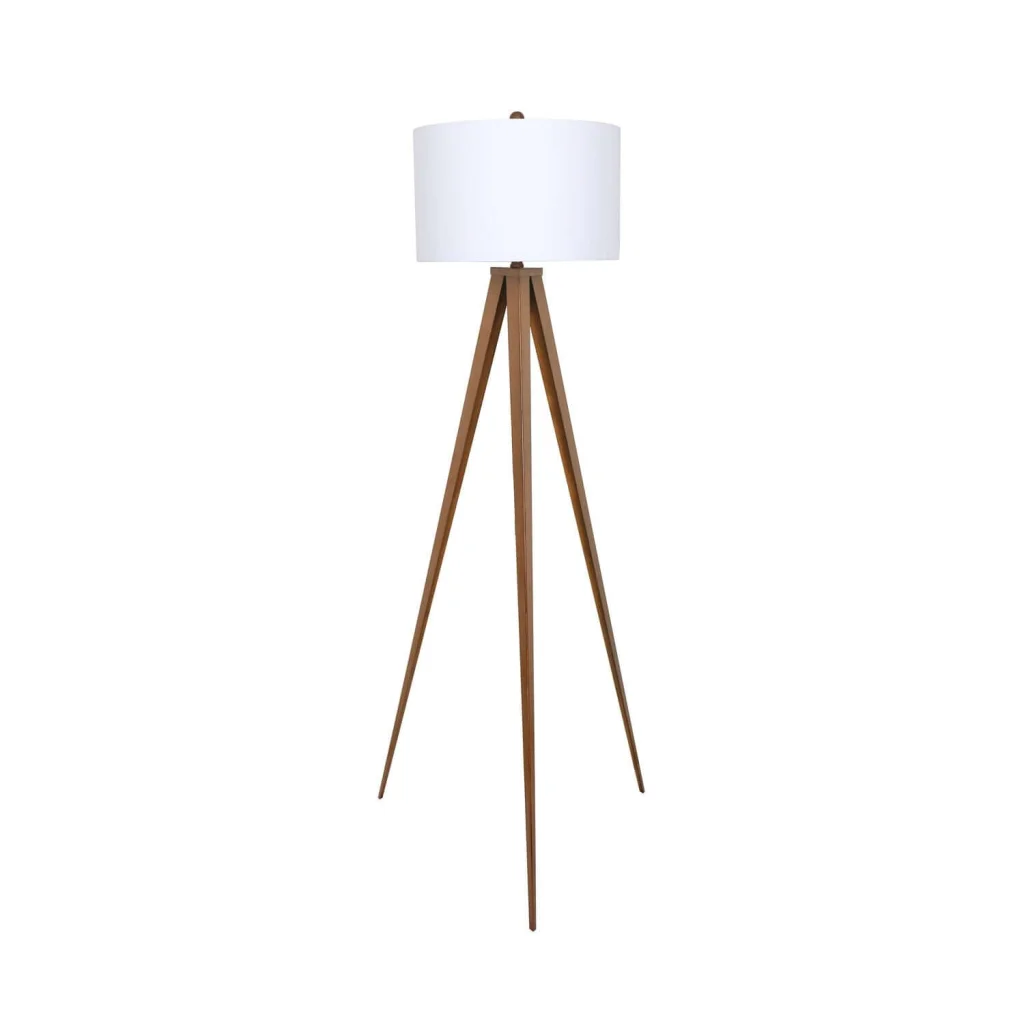FLOOR LAMP BROWN METAL TRIPOD WHITE SHADE 153cm