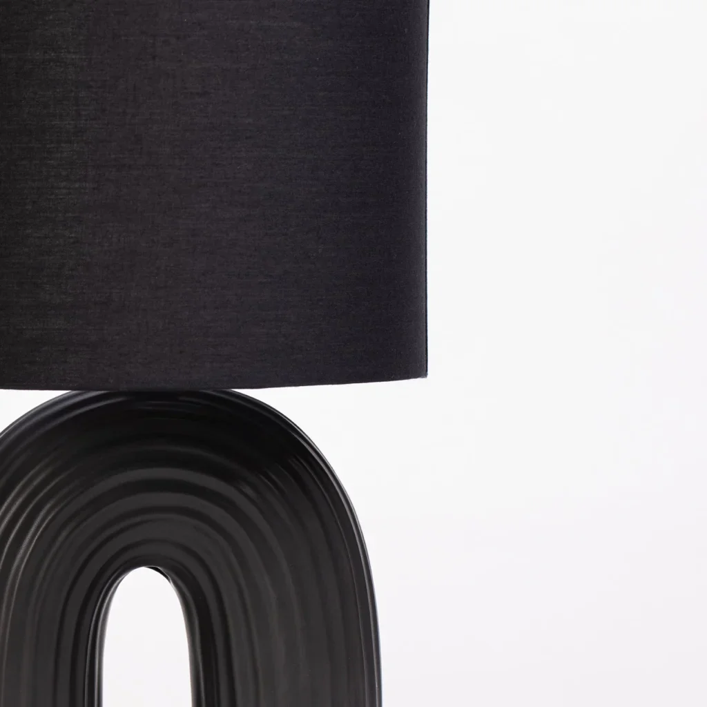 TABLE LAMP BLACK ARCH BASE BLACK FABRIC SHADE - Image 2