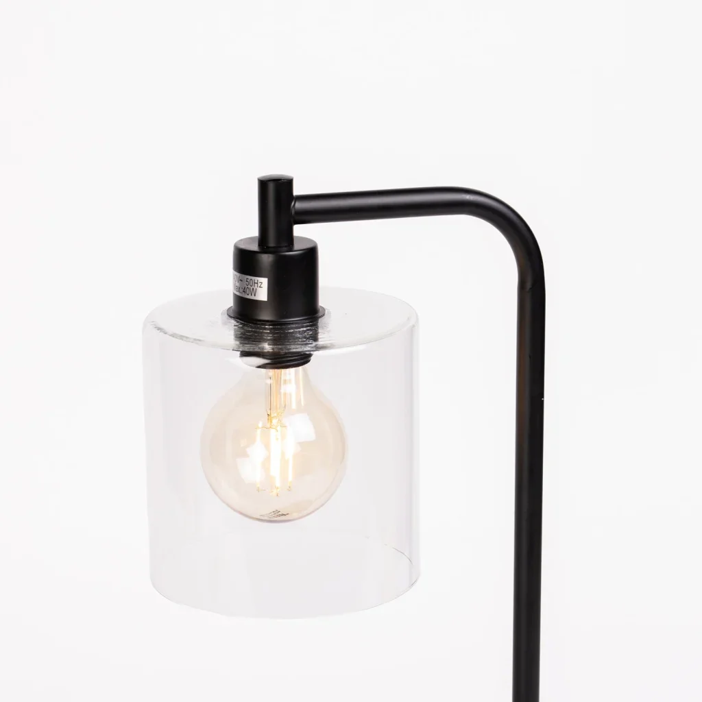 TABLE LAMP BLACK METAL BASE HALO GLASS SHADE - Image 2