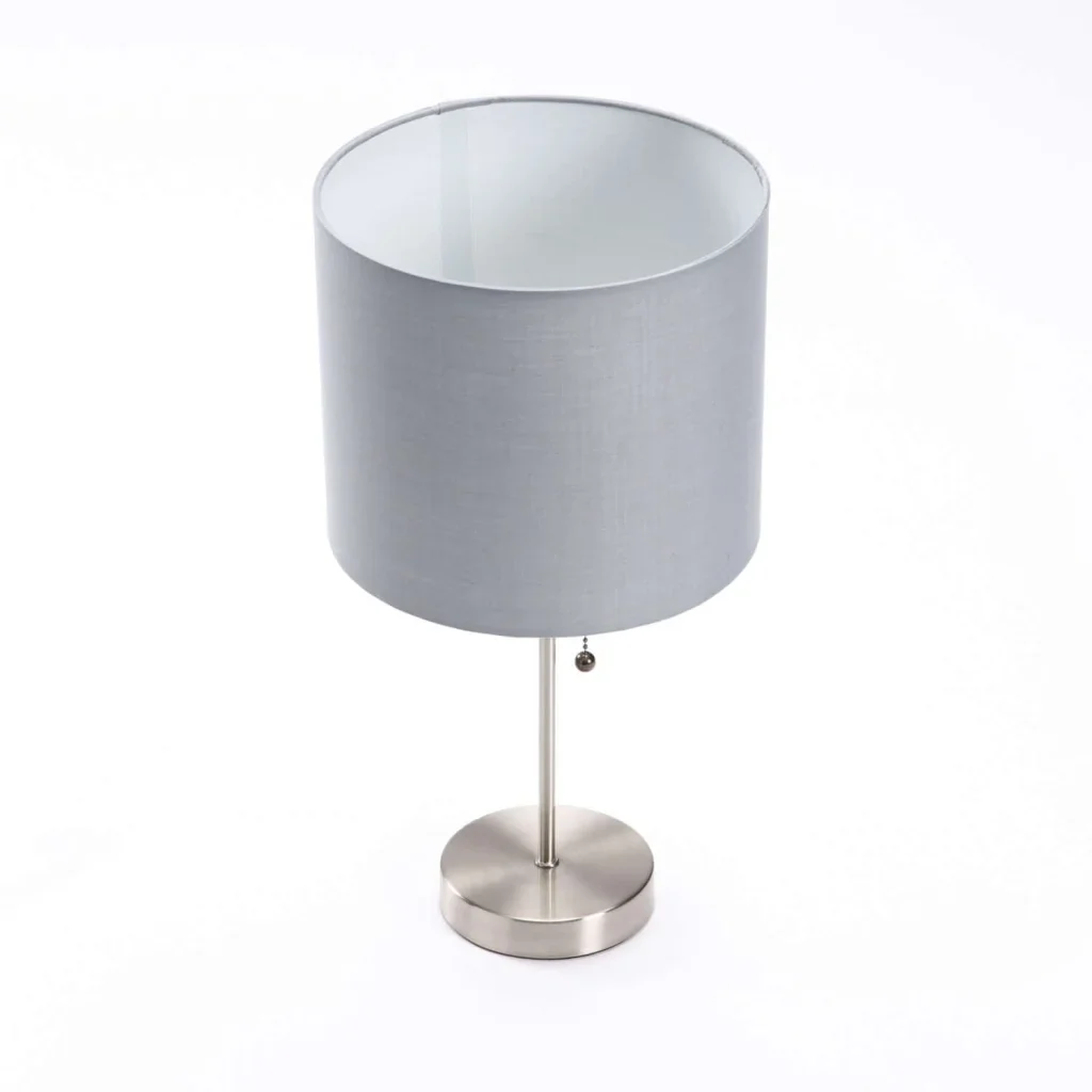 TABLE LAMP METAL BASE GREY FABRIC SHADE - Image 2