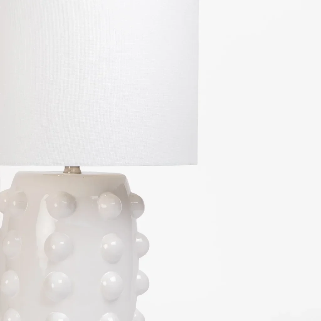 TABLE LAMP WHITE DOTTED BASE WHITE FABRIC SHADE - Image 3