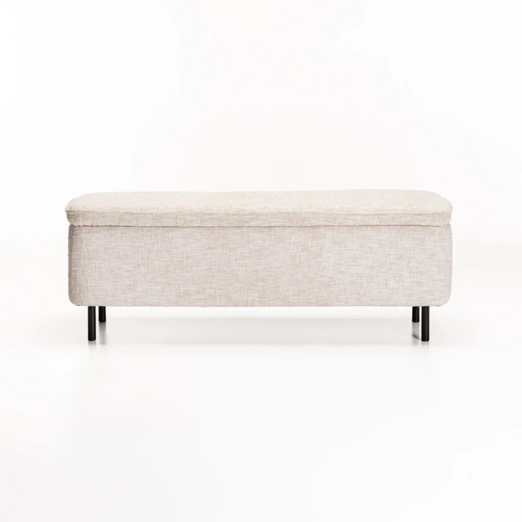 LILY TEXTURED FABRIC STORAGE OTTOMAN - CREAM - Image 3