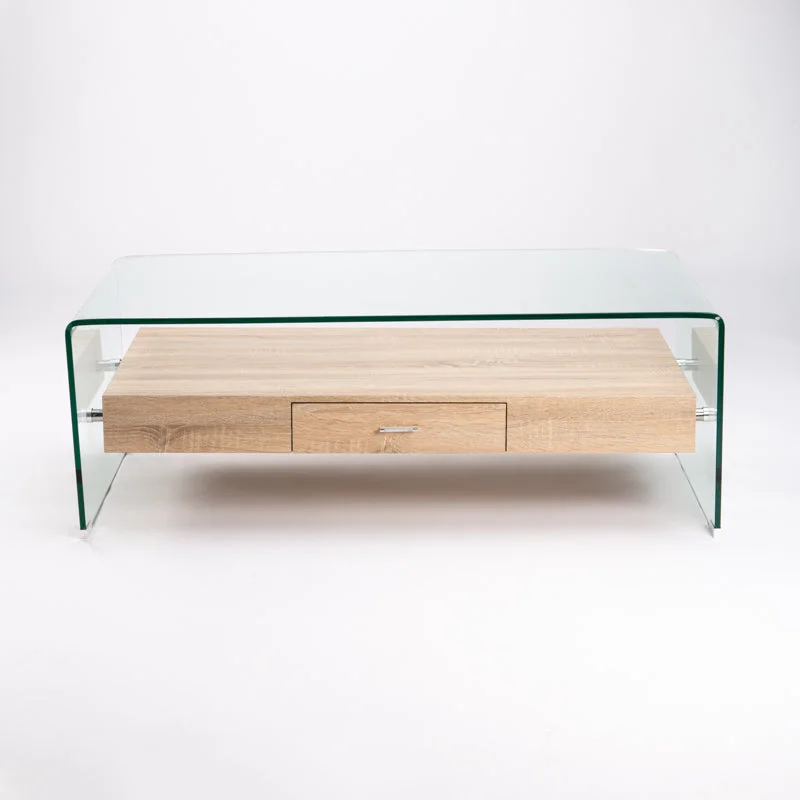 IVY 120x60cm 12MM TEMPERED GLASS COFFEE TABLE WITH DRAWER - Image 3